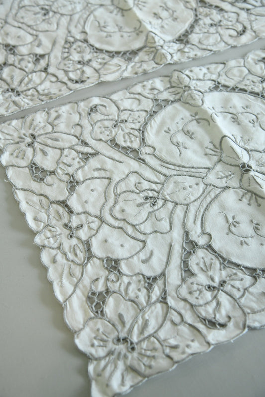 Pair Floral Cut Work Table Mat