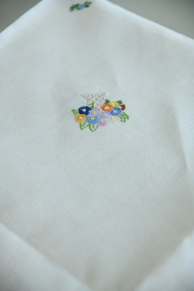 Vintage Square Tablecloth Embroidered Flower Baskets