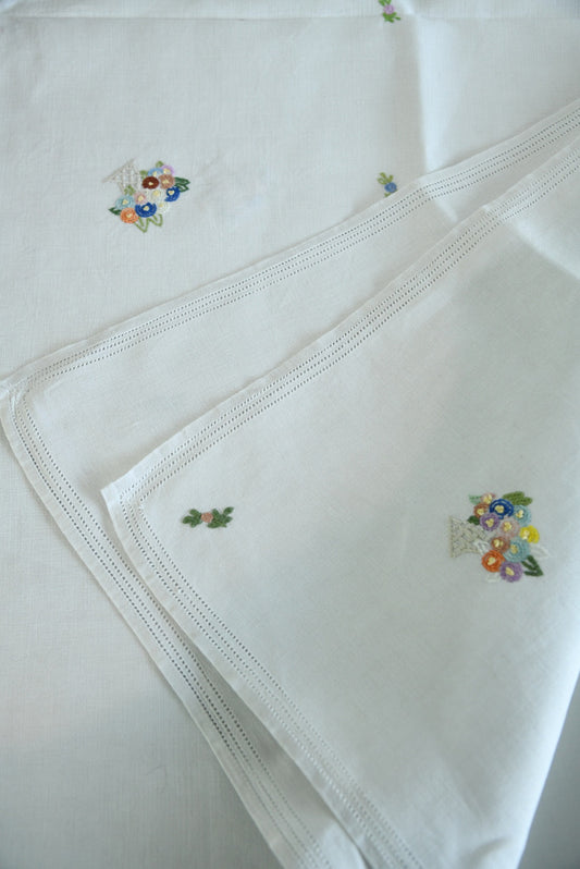 Vintage Square Tablecloth Embroidered Flower Baskets