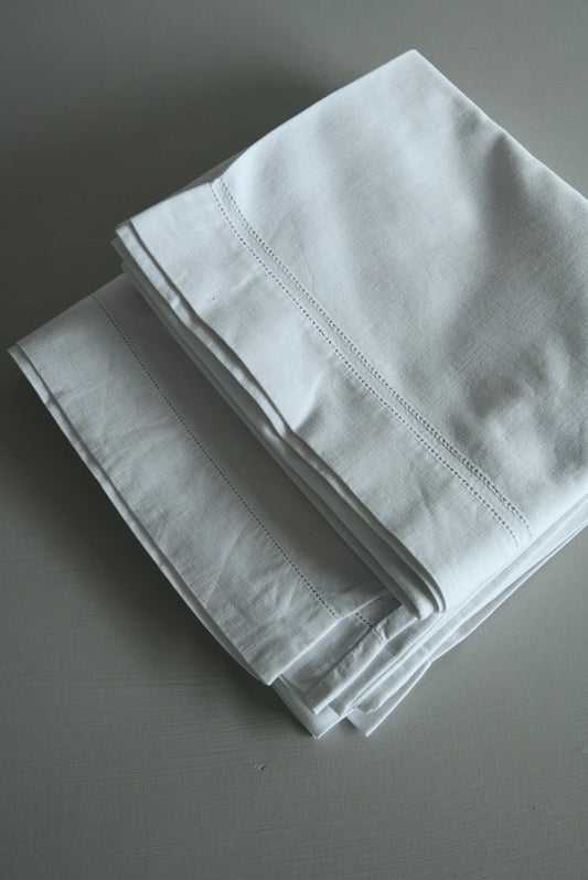 Pair White Linen Bolster Case