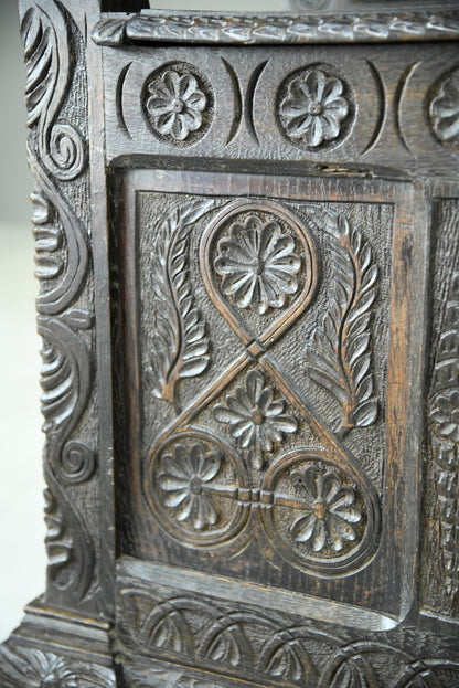 Antique Carved Oak Box Settle