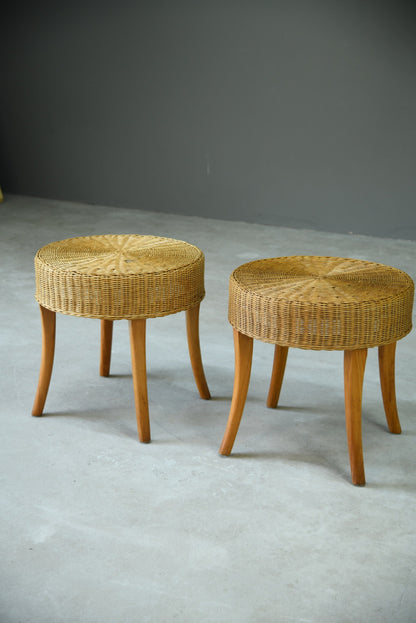 Pair Round Rattan Tables