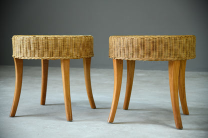 Pair Round Rattan Tables