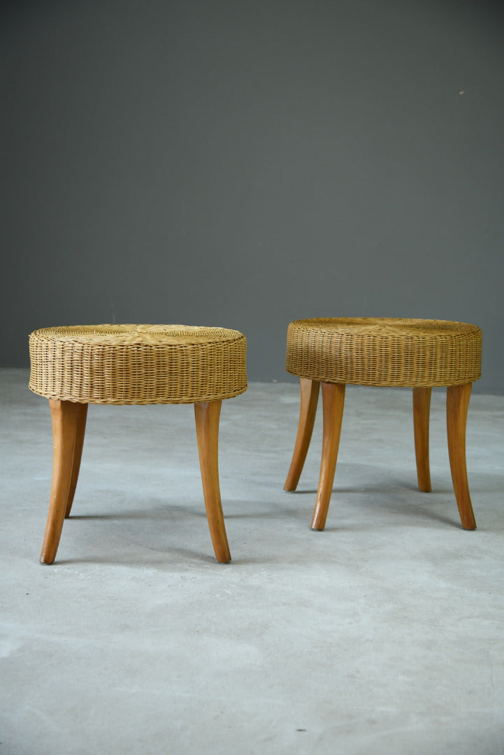 Pair Round Rattan Tables