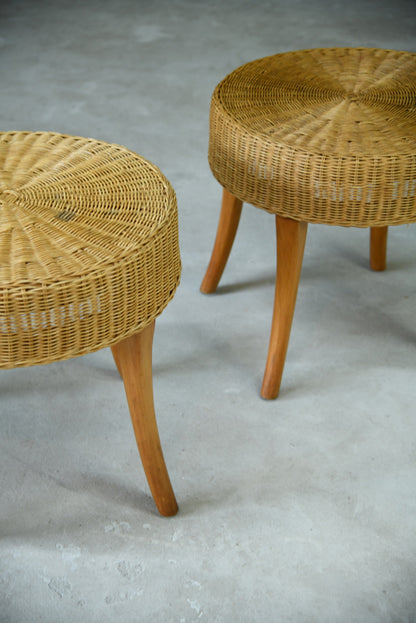 Pair Round Rattan Tables