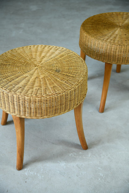 Pair Round Rattan Tables