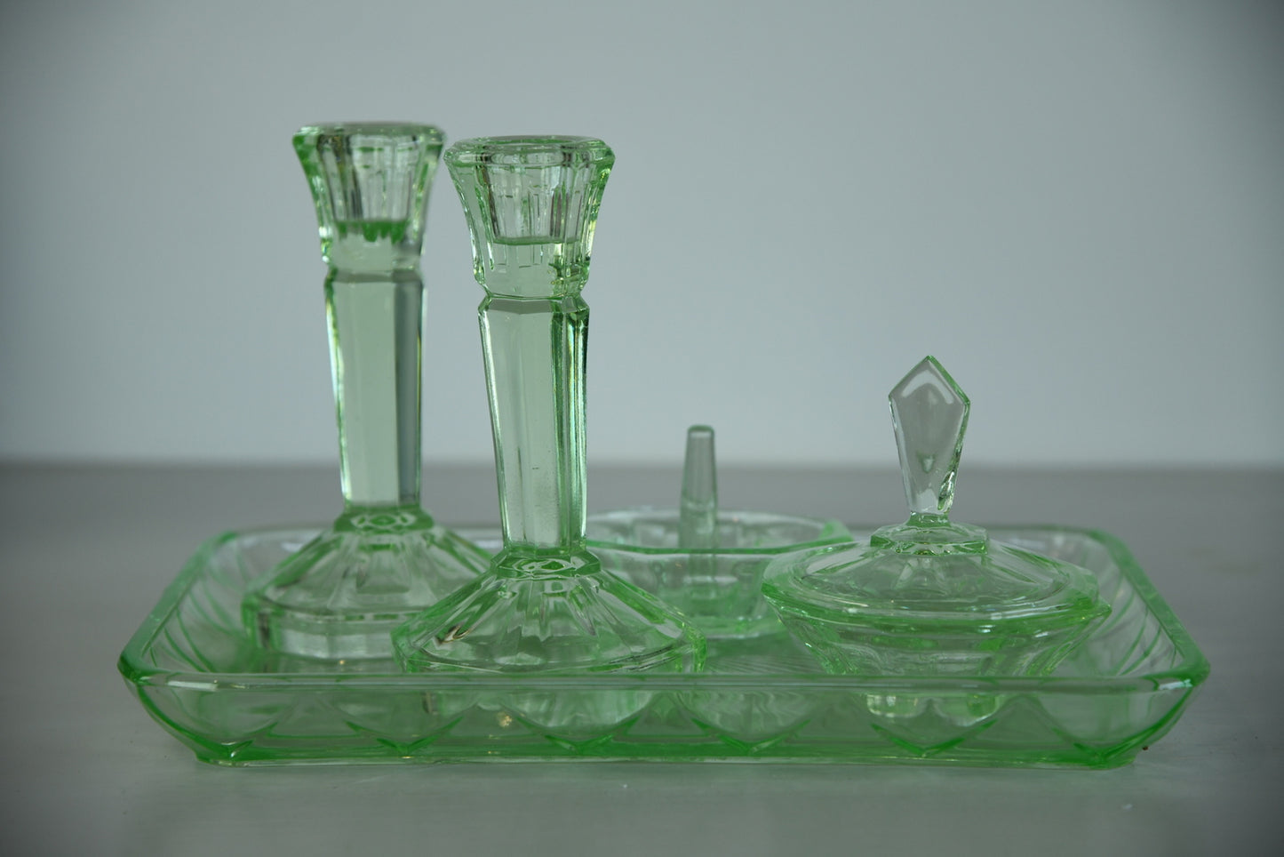 Vintage Green Glass Dressing Table Set