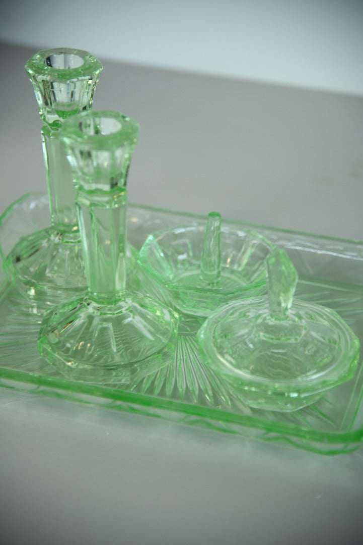 Vintage Green Glass Dressing Table Set