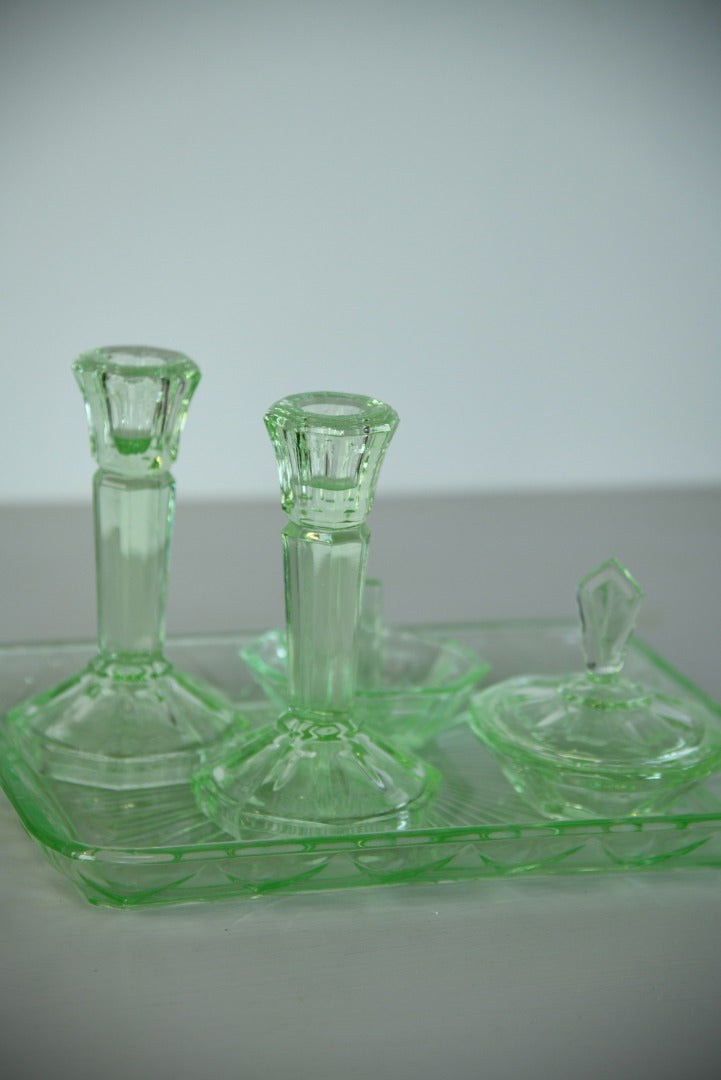 Vintage Green Glass Dressing Table Set