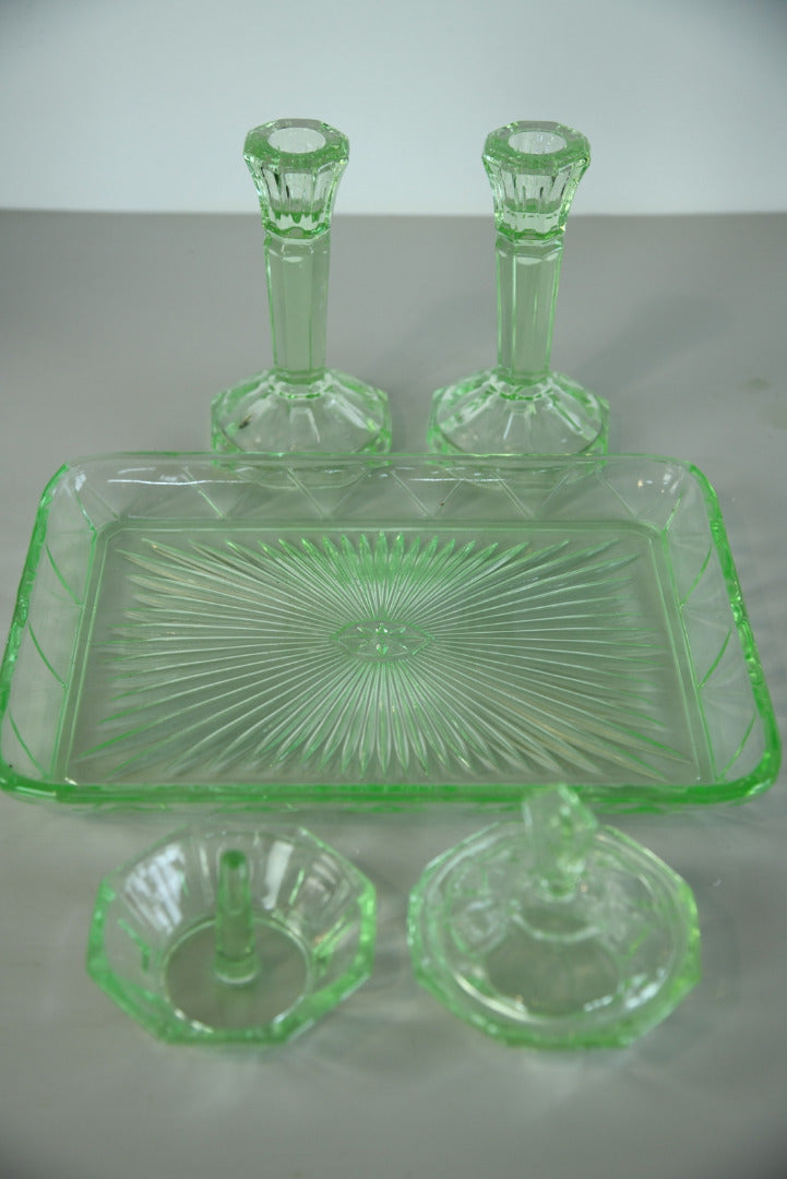 Vintage Green Glass Dressing Table Set