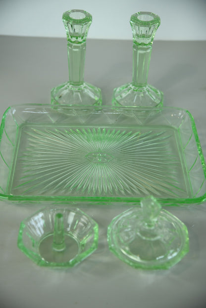 Vintage Green Glass Dressing Table Set