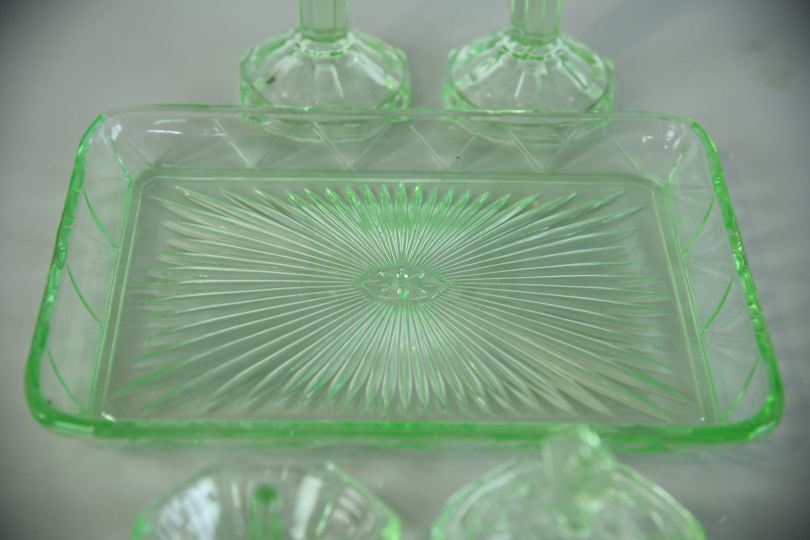 Vintage Green Glass Dressing Table Set