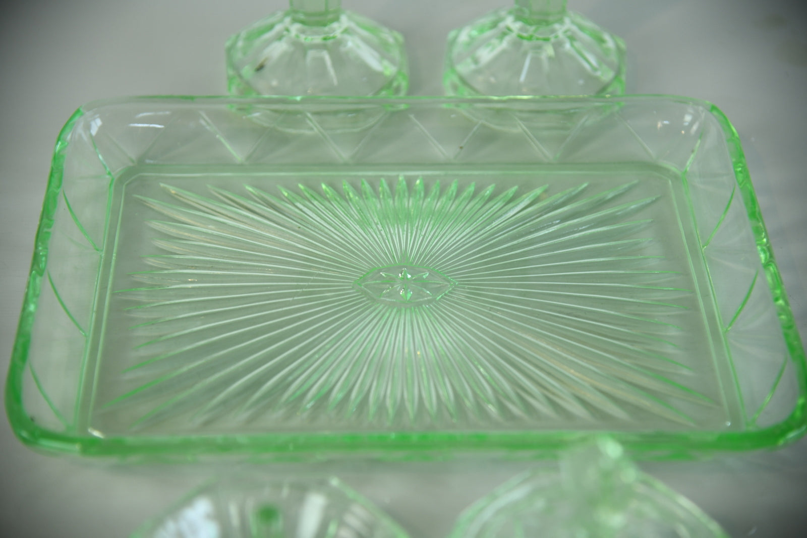 Vintage Green Glass Dressing Table Set