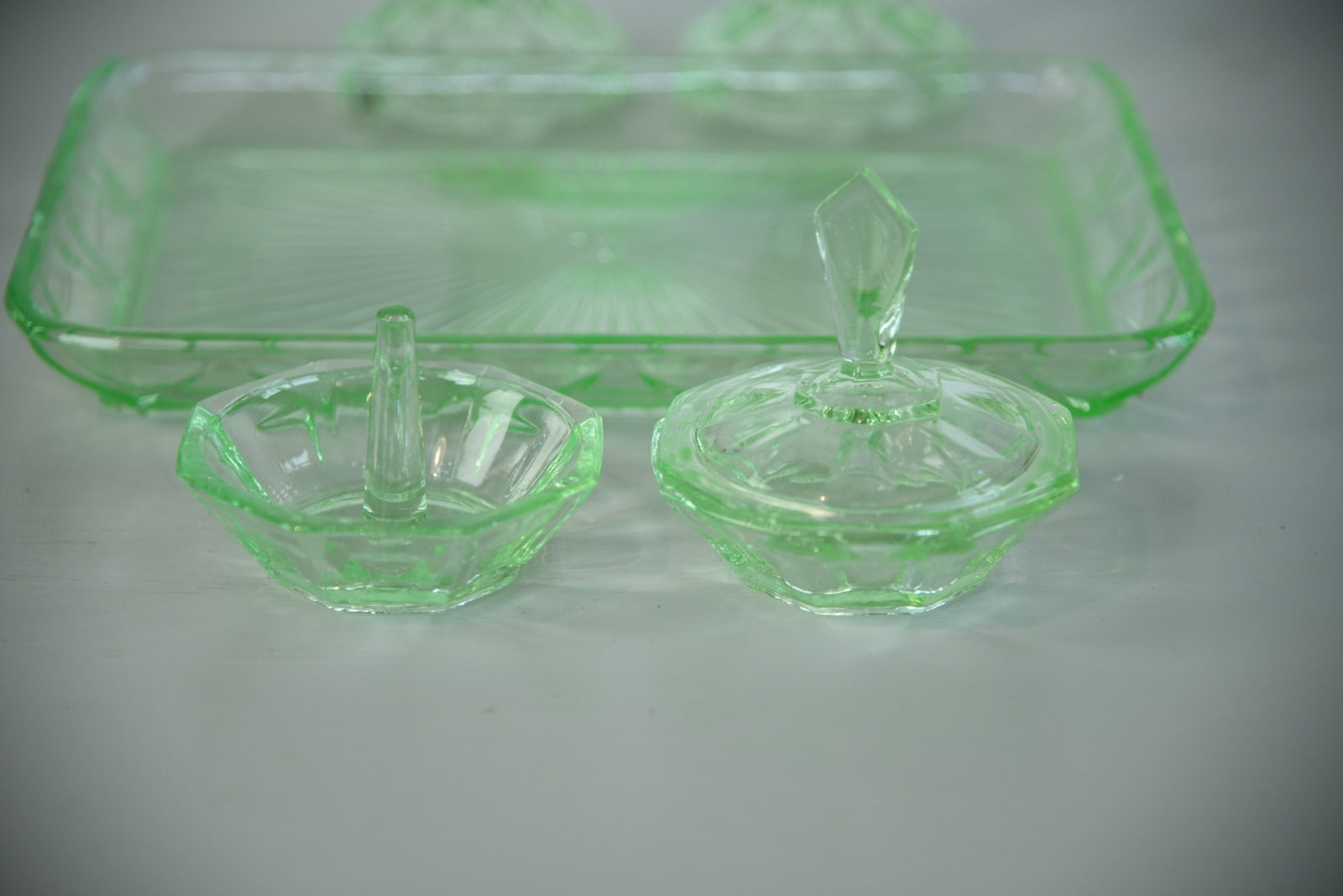 Vintage Green Glass Dressing Table Set Kernow Furniture Vintage Green Glass Dressing Table Set Kernow Furniture