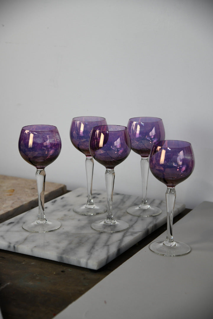 5 Purple Glass Wine Glasses