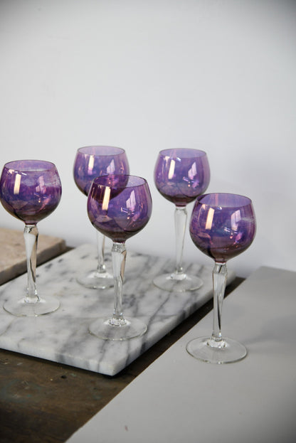 5 Purple Glass Wine Glasses