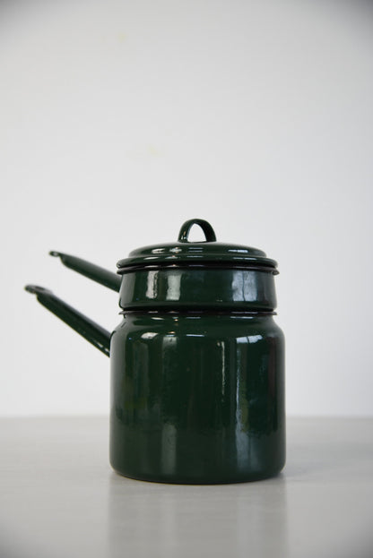 Vintage Green Enamel Bain Marie Saucepan