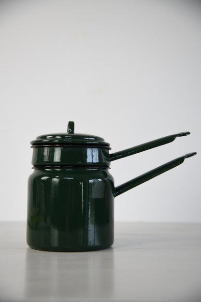 Vintage Green Enamel Bain Marie Saucepan