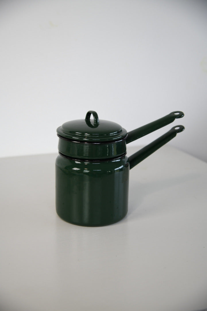 Vintage Green Enamel Bain Marie Saucepan