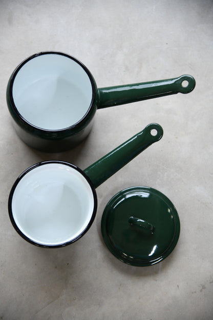 Vintage Green Enamel Bain Marie Saucepan