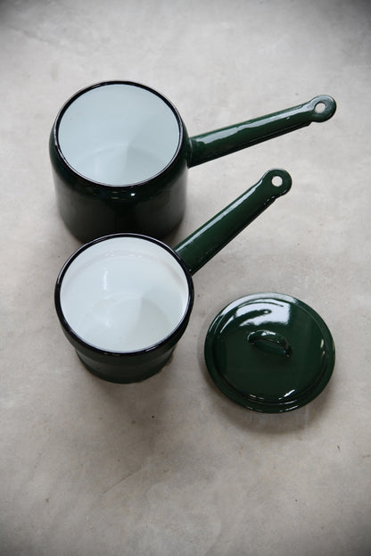 Vintage Green Enamel Bain Marie Saucepan