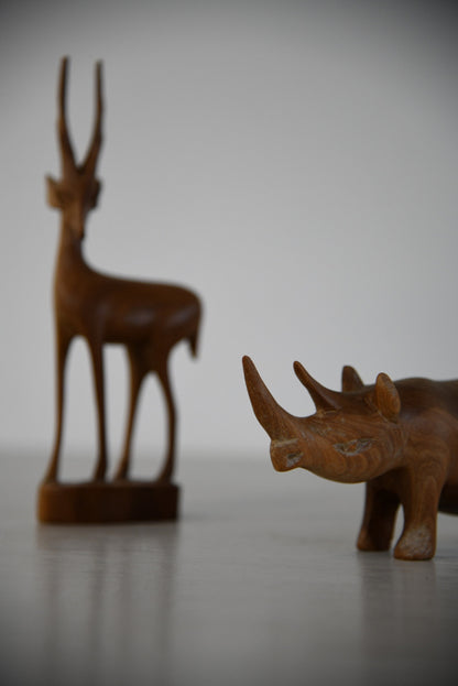 Retro Teak Rhino & Gazelle