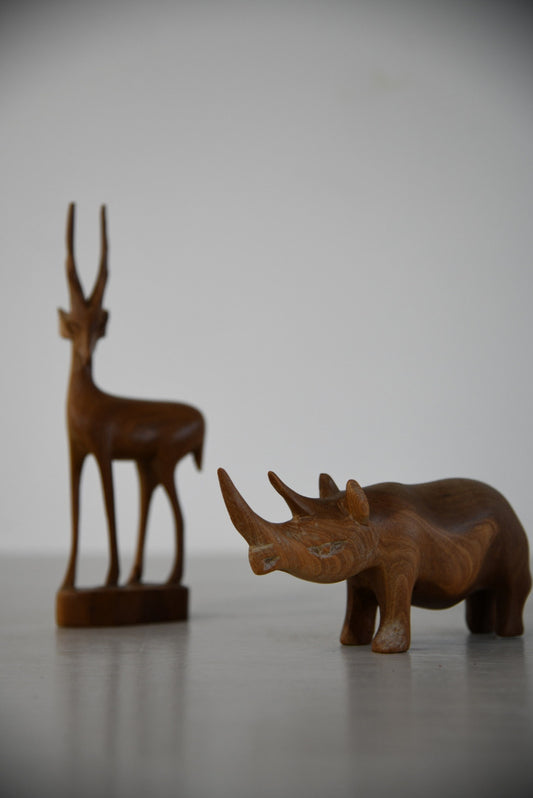 Retro Teak Rhino & Gazelle