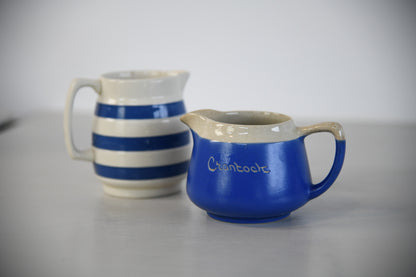 Two Vintage Blue & Crem Milk Jugs