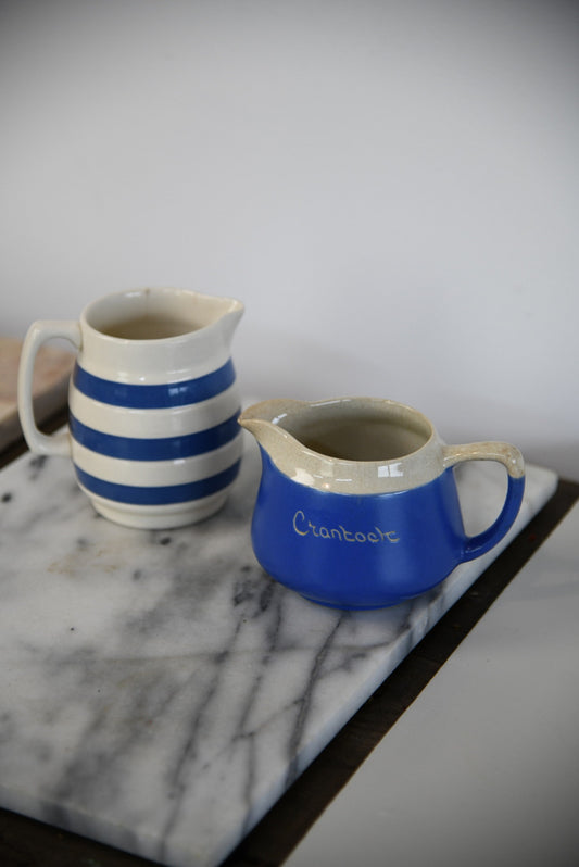 Two Vintage Blue & Crem Milk Jugs