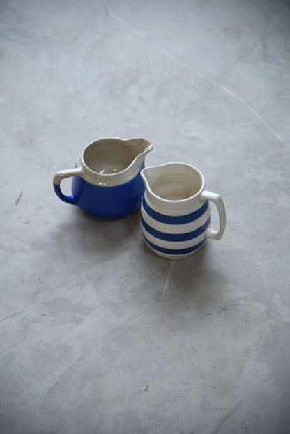 Two Vintage Blue & Crem Milk Jugs