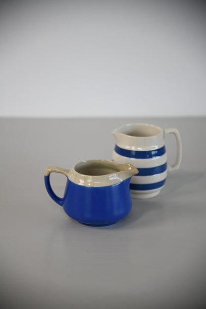 Two Vintage Blue & Crem Milk Jugs