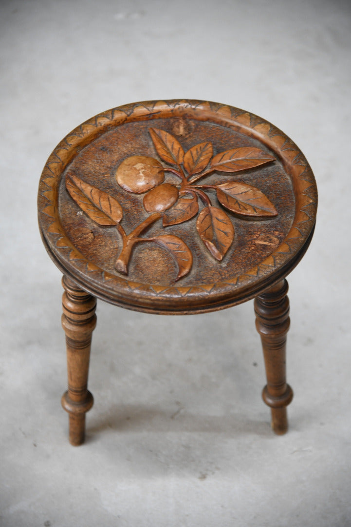 Carved Country Tripod Stool