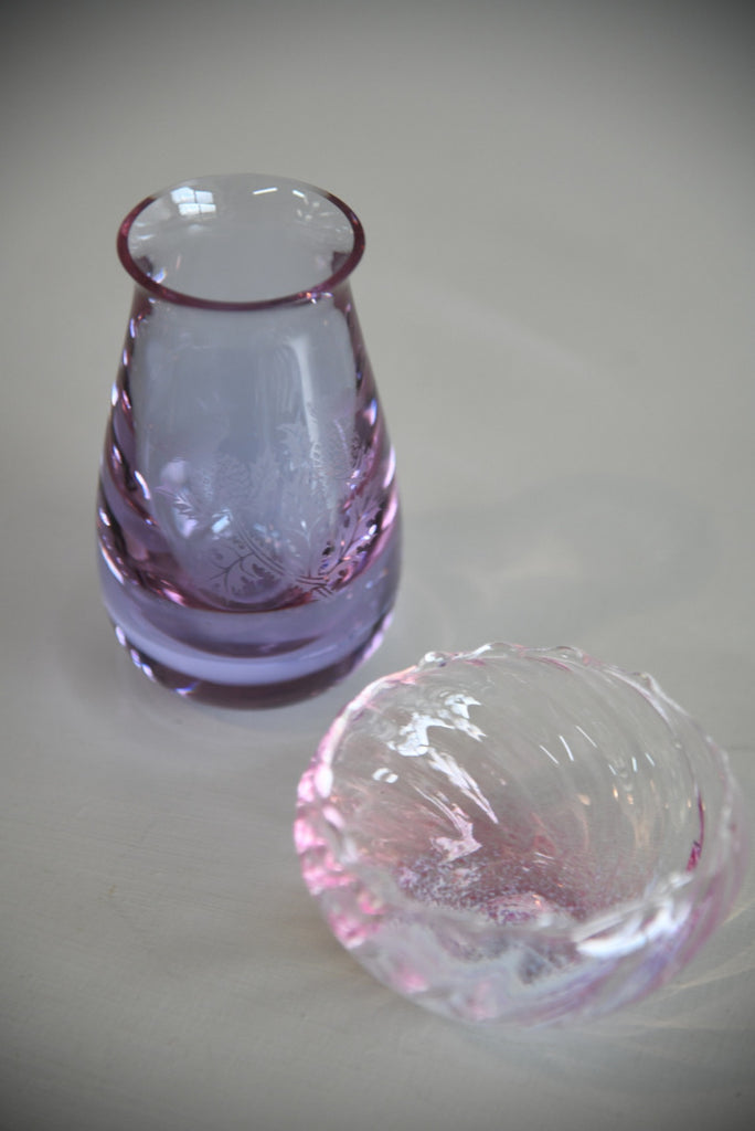 Caithness Pink Thistle Vase & Bowl