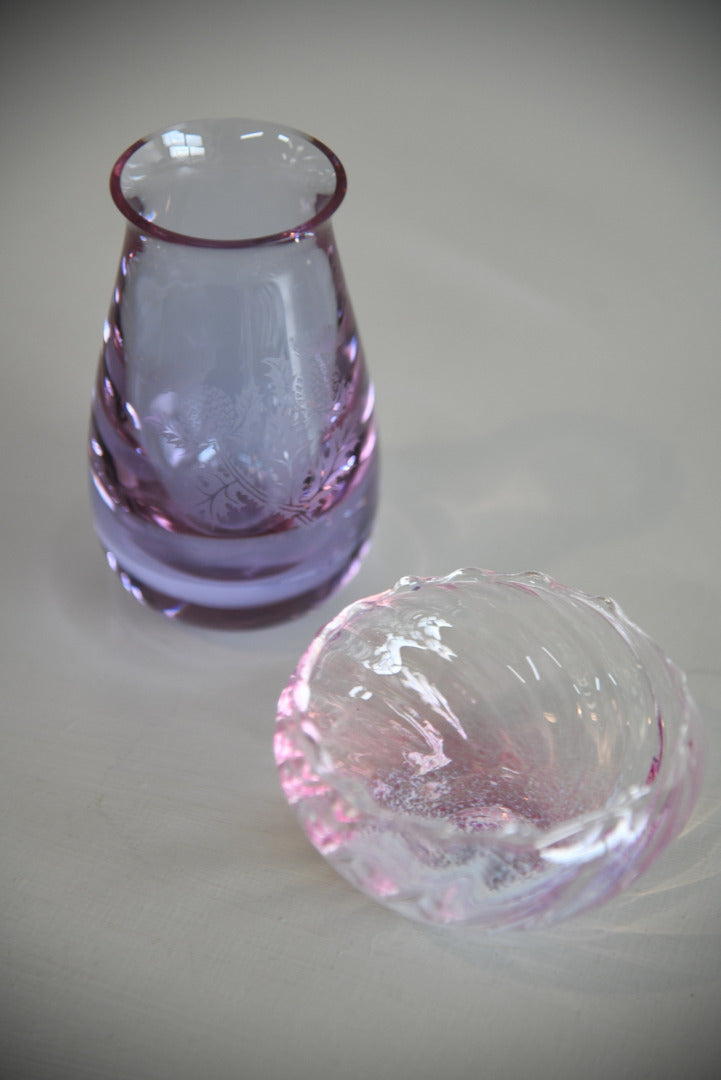 Caithness Pink Thistle Vase & Bowl