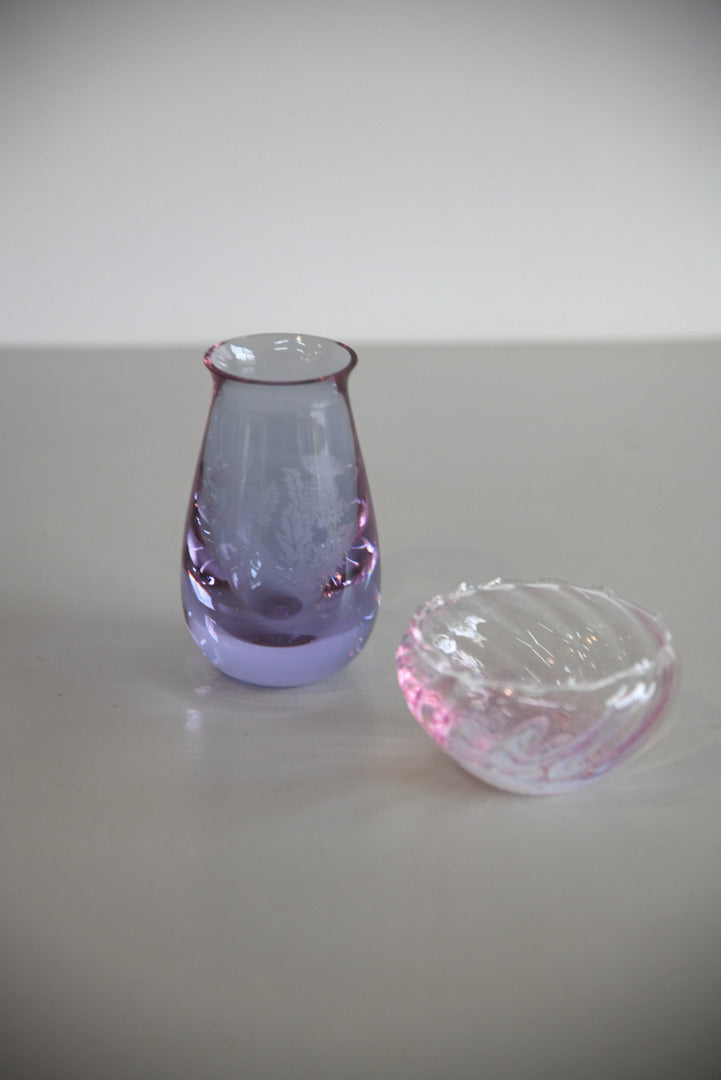 Caithness Pink Thistle Vase & Bowl