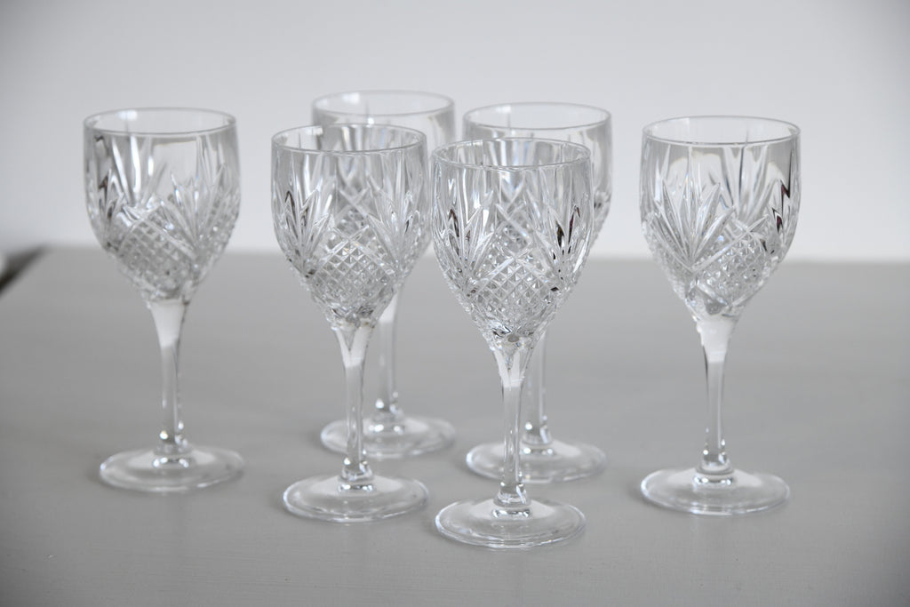 6 Cut Glass Wine Glasses