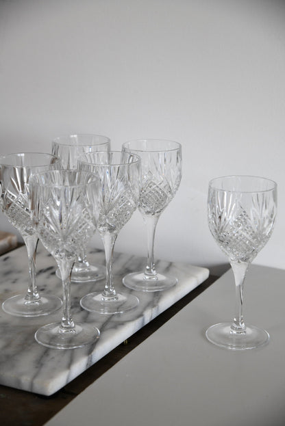 6 Cut Glass Wine Glasses