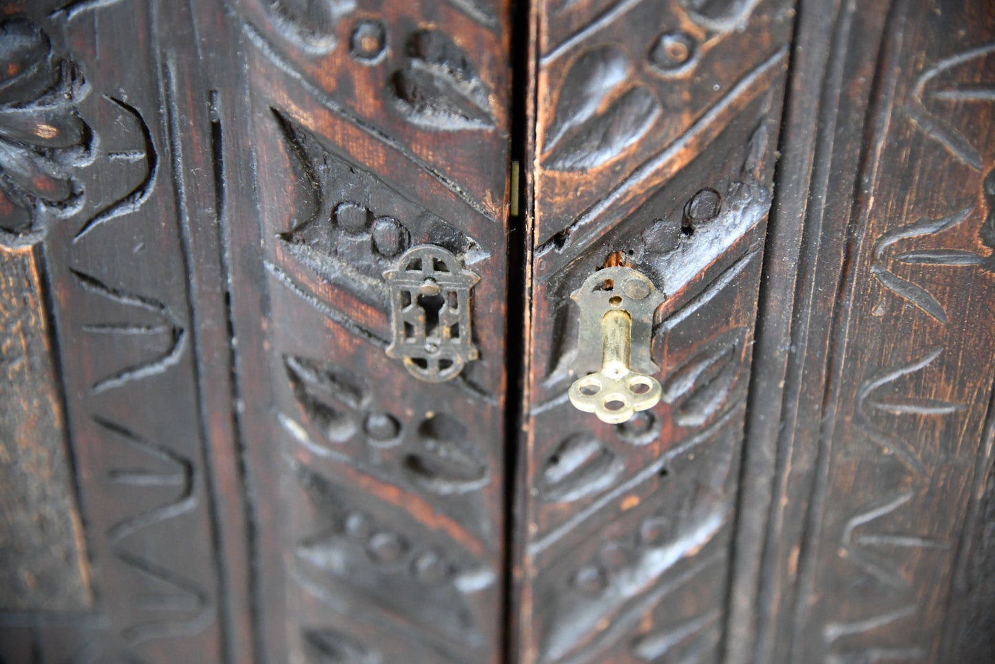 Grained Carved Rustic Hanging Cupboard