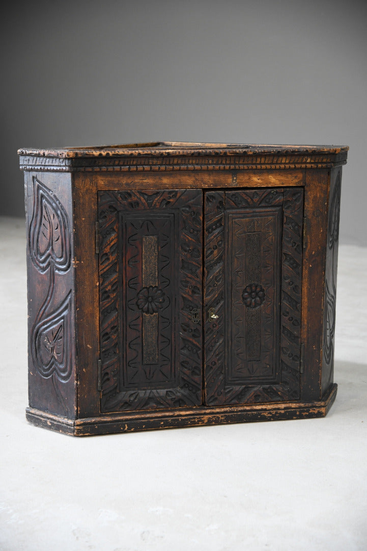Grained Carved Rustic Hanging Cupboard