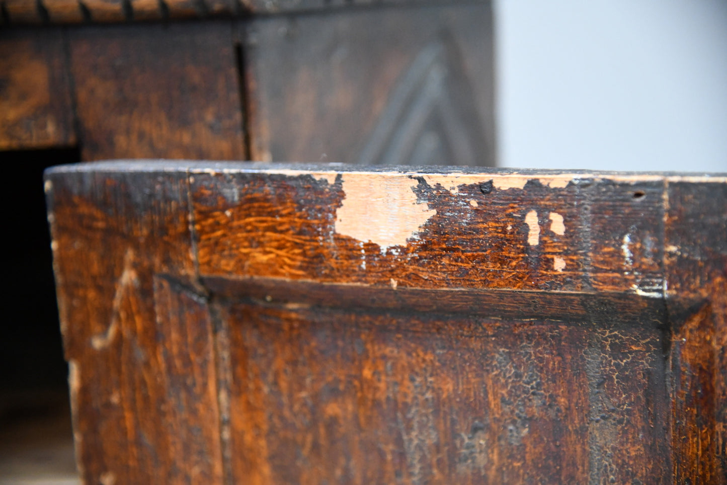 Grained Carved Rustic Hanging Cupboard