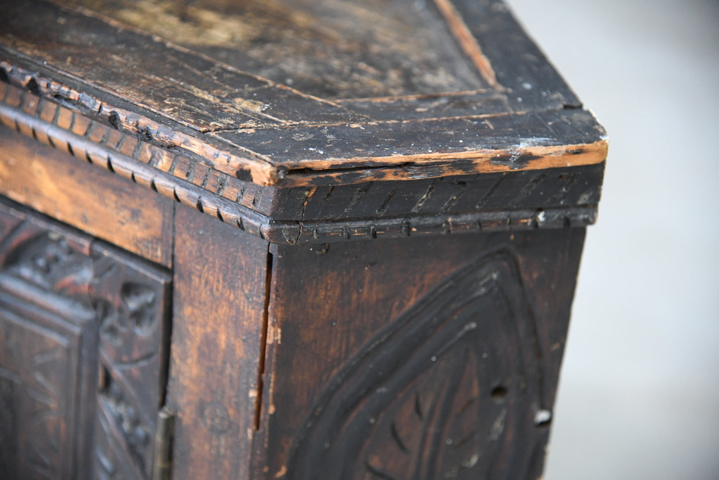 Grained Carved Rustic Hanging Cupboard