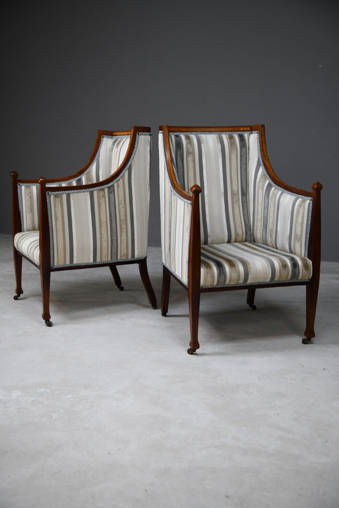 Pair Mahogany Upholstered Armchairs