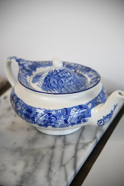 Woods Ware English Scenery Blue & White Teapot