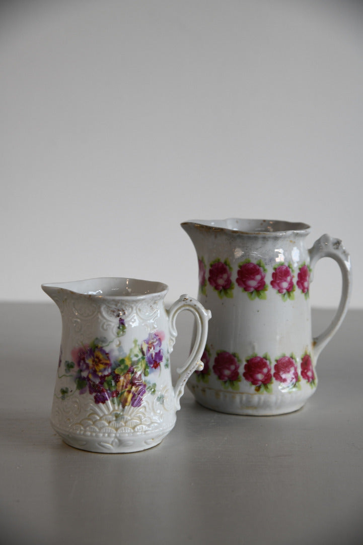 Pair Vintage Floral Jugs