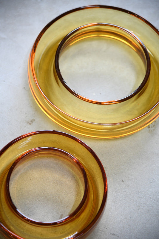 Pair Deco Amber Glass Posy Ring