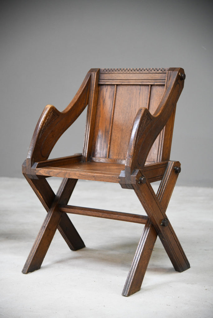 Pair Antique Oak Glastonbury Hall Chairs