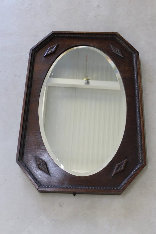 1940s Dark Oak Over Mantle Mirror - Kernow Furniture