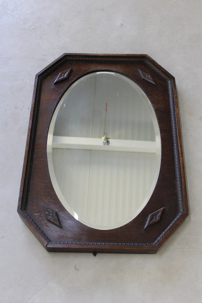 1940s Dark Oak Over Mantle Mirror - Kernow Furniture