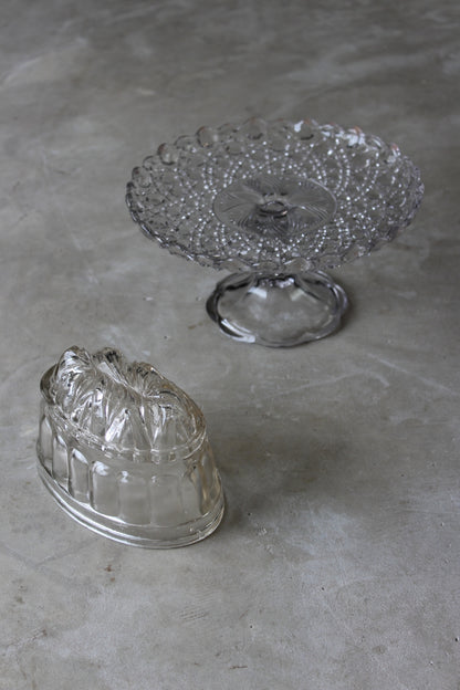 Vintage Glass Cake Stand & Jelly Mould - Kernow Furniture