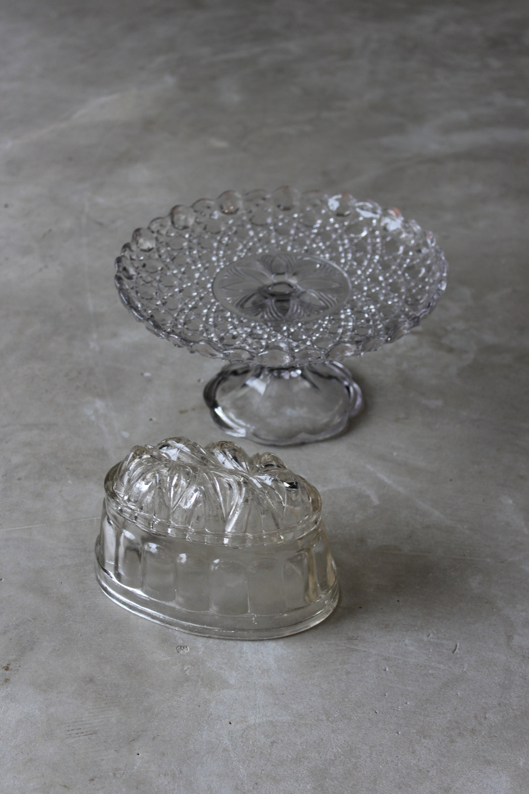 Vintage Glass Cake Stand & Jelly Mould - Kernow Furniture